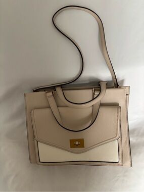 kate spade Cream and Off-White Structured Satchel with Gold Hardware